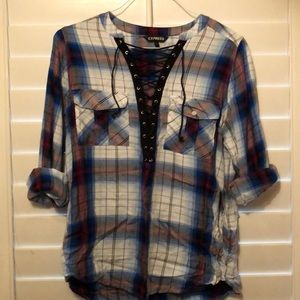 Express Lace-Up Plaid Shirt